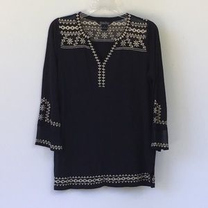 Navy blue embroidered top by Lucky Brand!
